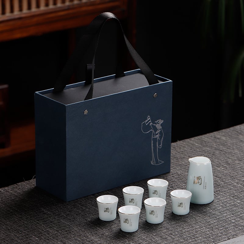 Porcelán boros készlet pohárral és szeparátorral | Modern minimalist design | Logónyomtatás elérhető | Csomagolás: 24 darab | 5 készlet