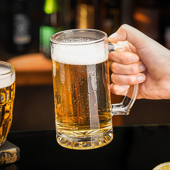 Nordic stílusú üvegpohár sörhöz, fogantyúval, 401-500 ml, nyomtatott logó, testreszabható, prémium
