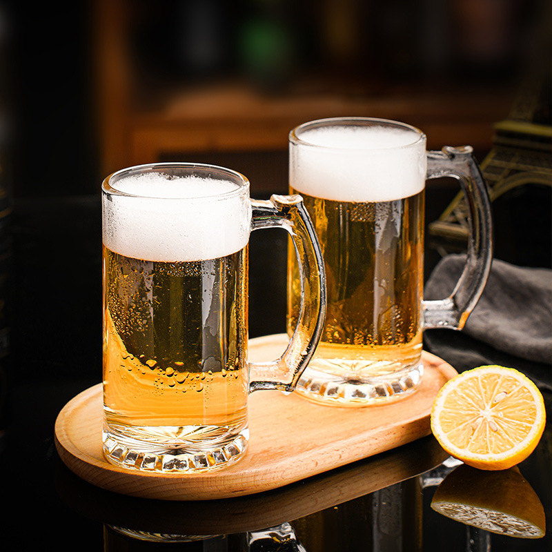 Nordic stílusú üvegpohár sörhöz, fogantyúval, 401-500 ml, nyomtatott logó, testreszabható, prémium