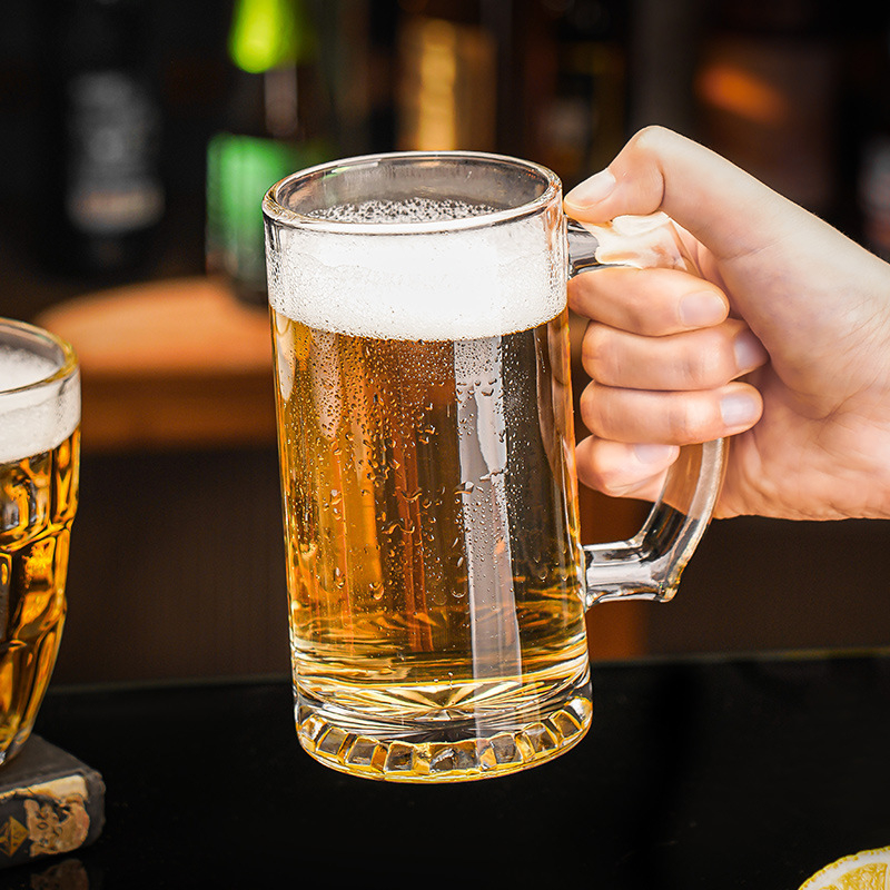 Nordic stílusú üvegpohár sörhöz, fogantyúval, 401-500 ml, nyomtatott logó, testreszabható, prémium