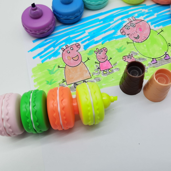 LLWJ Macaron kreatív fluoreszkáló toll gyerekeknek — műanyag burkolat, modell Macaron, csomagolás egy zárt zsebben, logó nyomtatva