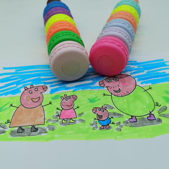 LLWJ Macaron kreatív fluoreszkáló toll gyerekeknek — műanyag burkolat, modell Macaron, csomagolás egy zárt zsebben, logó nyomtatva