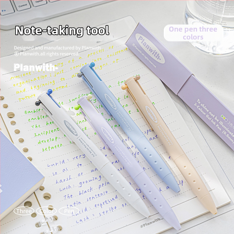 Trojuholníkové gélové pero so tromi farbami – rýchloschnúce atramenty, plastové telo, Yu xian