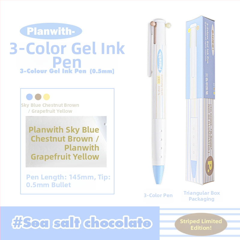 Trojuholníkové gélové pero so tromi farbami – rýchloschnúce atramenty, plastové telo, Yu xian