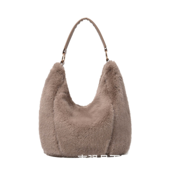 Plüss tote táska utcai stílusban, vízszintes négyzet alakú forma, cipzáras zárás