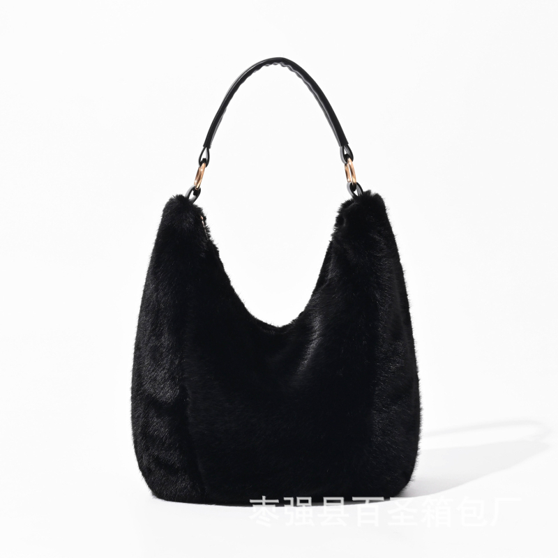 Plüss tote táska utcai stílusban, vízszintes négyzet alakú forma, cipzáras zárás