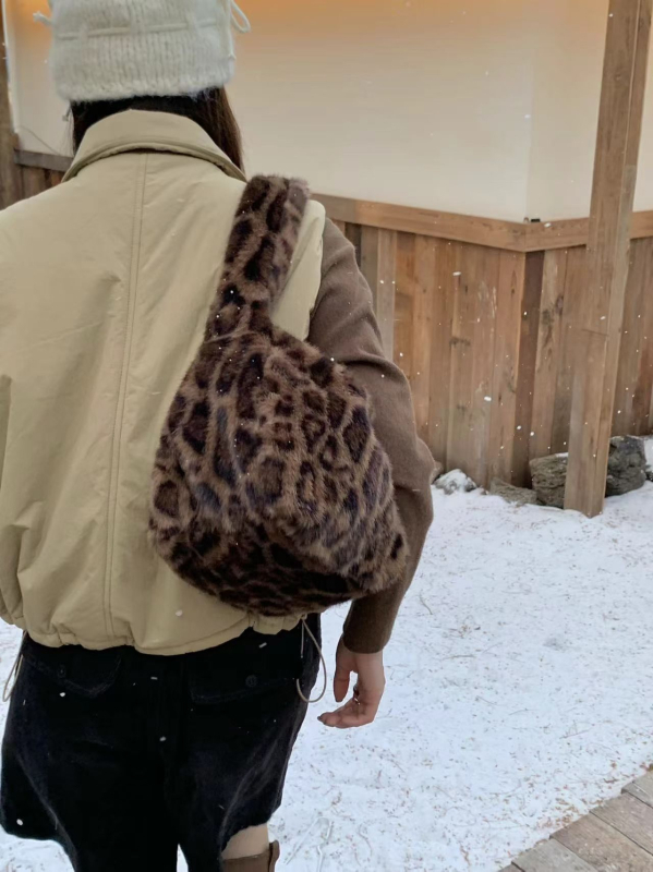 Geantă pentru femei din pluș, stil retro, geantă de umăr orizontală, cu închidere prin fermoar și buzunar interior cu fermoar