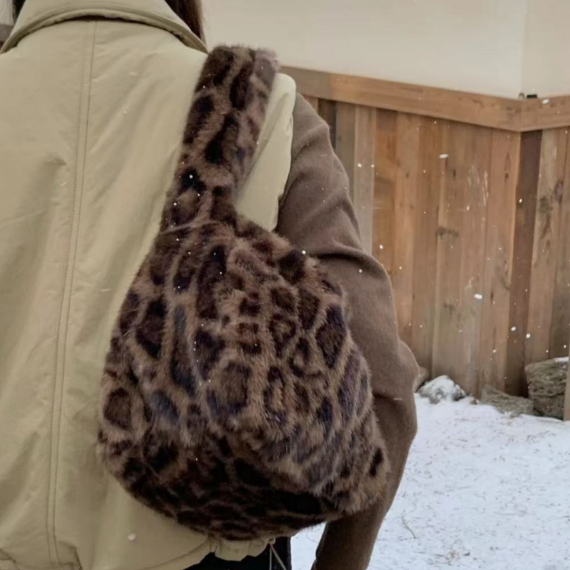 Geantă pentru femei din pluș, stil retro, geantă de umăr orizontală, cu închidere prin fermoar și buzunar interior cu fermoar