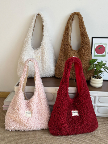 Plüss tote táska városi egyszerű stílusban, horizontális négyzetes forma, mágneses zár