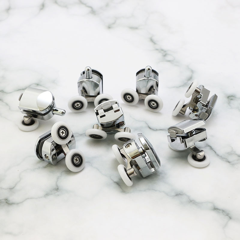 Rulă pentru duș cu finisaj electroplacat, configurație dublă superioară și inferioară, potrivită pentru separatoare din sticlă și uși glisante, Sheng Ling