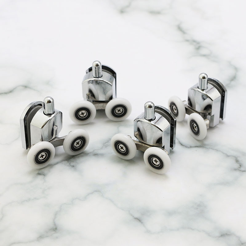 Rulă pentru duș cu finisaj electroplacat, configurație dublă superioară și inferioară, potrivită pentru separatoare din sticlă și uși glisante, Sheng Ling