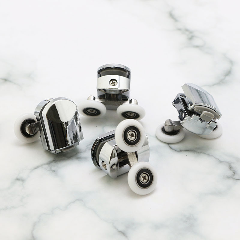 Rulă pentru duș cu finisaj electroplacat, configurație dublă superioară și inferioară, potrivită pentru separatoare din sticlă și uși glisante, Sheng Ling