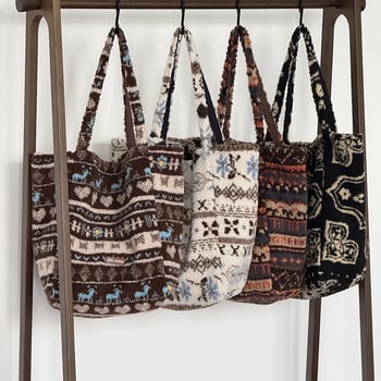 Városi stílusú plüss tote táska - függőleges négyzet alakú forma, nyitott felső, telefontartó zseb, mindennapi használatra