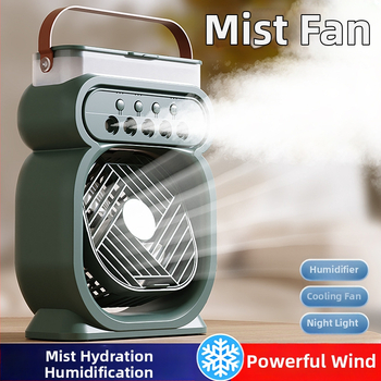 Mini ventilator USB de birou cu pulverizare: 4 palete, alimentare USB, funcție de pulverizare, timer, 3 viteze, ABS carcasă