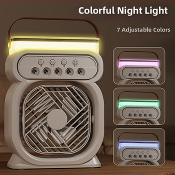 Mini ventilator USB de birou cu pulverizare: 4 palete, alimentare USB, funcție de pulverizare, timer, 3 viteze, ABS carcasă