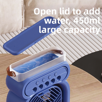 Mini ventilator USB de birou cu pulverizare: 4 palete, alimentare USB, funcție de pulverizare, timer, 3 viteze, ABS carcasă