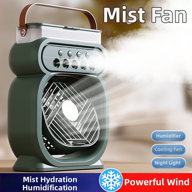 Mini ventilator USB de birou cu pulverizare: 4 palete, alimentare USB, funcție de pulverizare, timer, 3 viteze, ABS carcasă