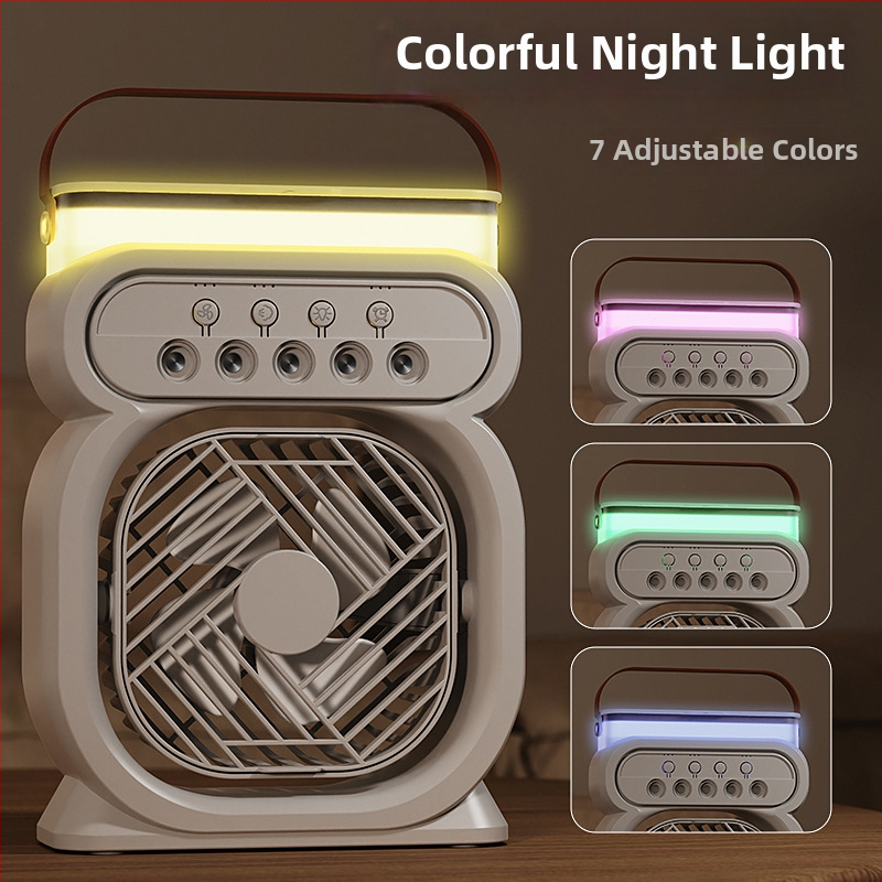 Mini ventilator USB de birou cu pulverizare: 4 palete, alimentare USB, funcție de pulverizare, timer, 3 viteze, ABS carcasă