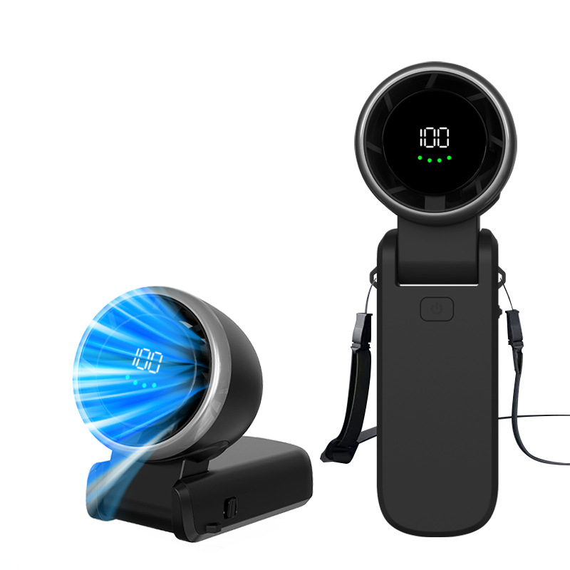 Runqi N607 Ručni mini sklopivi ventilator za vanjsku upotrebu s digitalnim zaslonom, ugrađena baterija 2000-4000mAh, ABS kućište, BLDC motor, USB, dimenzije 58x50x170 mm, 220 g, 100 razina nesprekidne regulacije brzine