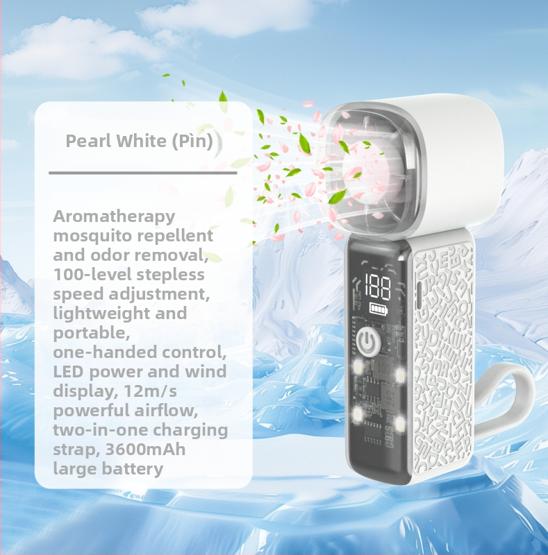 Ručni ventilator s USB punjenjem, motor bez četkica, 6 brzina, ugrađena baterija 2000–4000 mAh, ABS kućište, 140 g