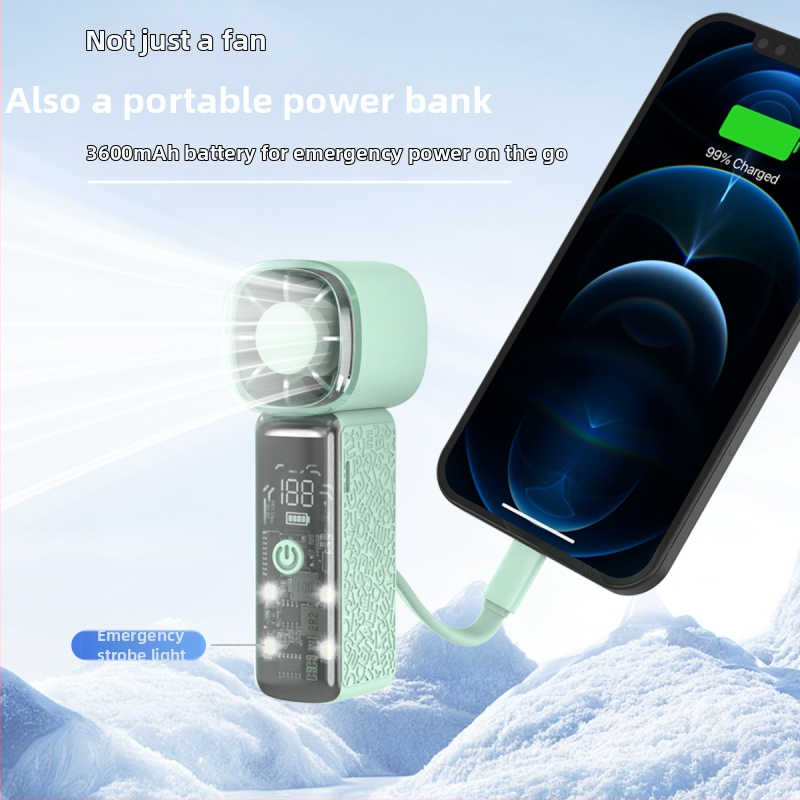 Ručni ventilator s USB punjenjem, motor bez četkica, 6 brzina, ugrađena baterija 2000–4000 mAh, ABS kućište, 140 g