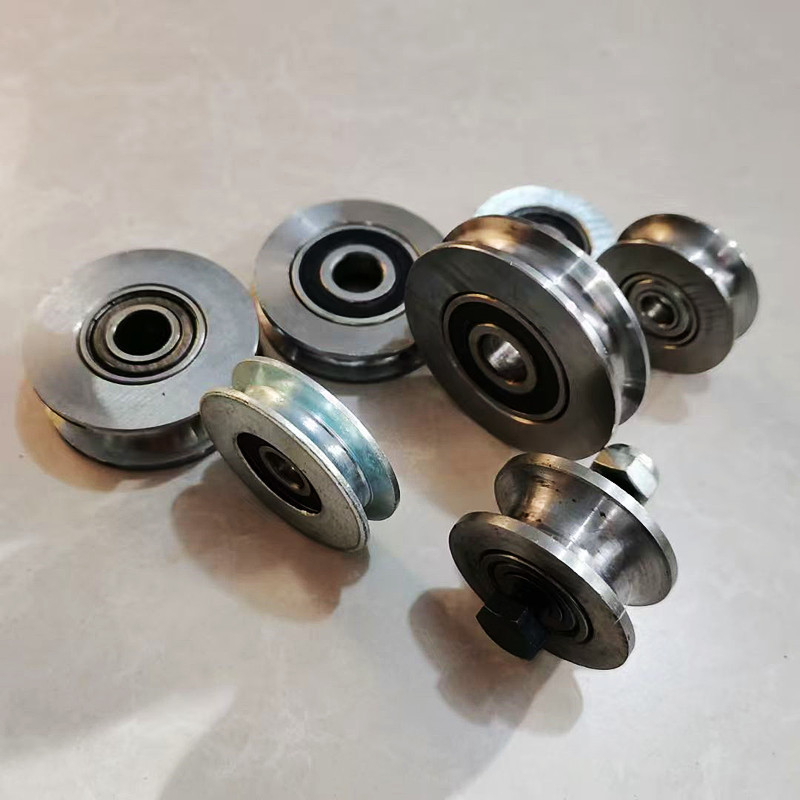 Roată de macara, oțel 45#, canelură în formă U pentru șină, cameră cu rulmenți încorporată, roată pentru cablu de ridicare