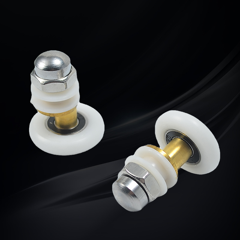 Rola pentru duș cu ușă glisantă din sticlă, design arc, rulă din nylon cu un singur tambur, ax 45 mm, grosime perete 4 mm, canelură pentru frânghie 7,5 mm, încărcare 100 kg