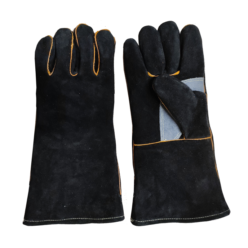 Bőrből készült hőálló kesztyű izolációra, égési védelemre, kézvédelemre és vágás elleni védelemre (Anyag: Bőr; Alkalmazás: Izoláció, égési védelem, kézvédelem, vágás elleni védelem; Funkció: Magas hőmérséklet-állóság)
