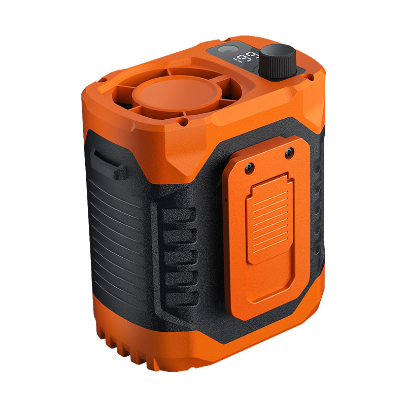 Pojasni prijenosni ventilator s klipom, 6 lopatica, brushless motor, ugrađena baterija 300–500 mAh, LED osvjetljenje, USB punjenje