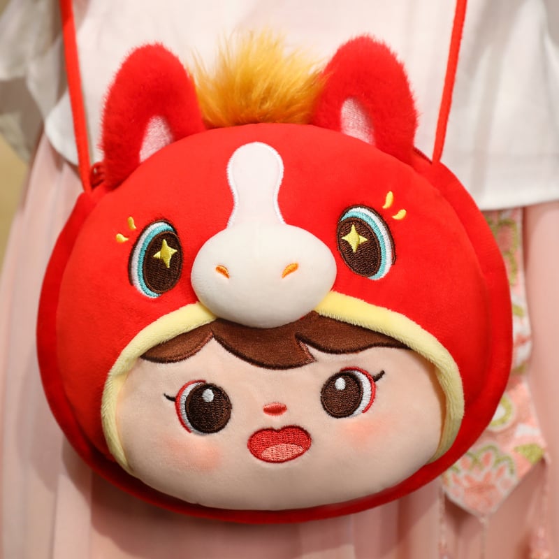 Labitai Ló alakú plüssmaszkot hátizsákkal és pénztárral, rövid plüss, PP pamut töltet, 15–35 éveseknek