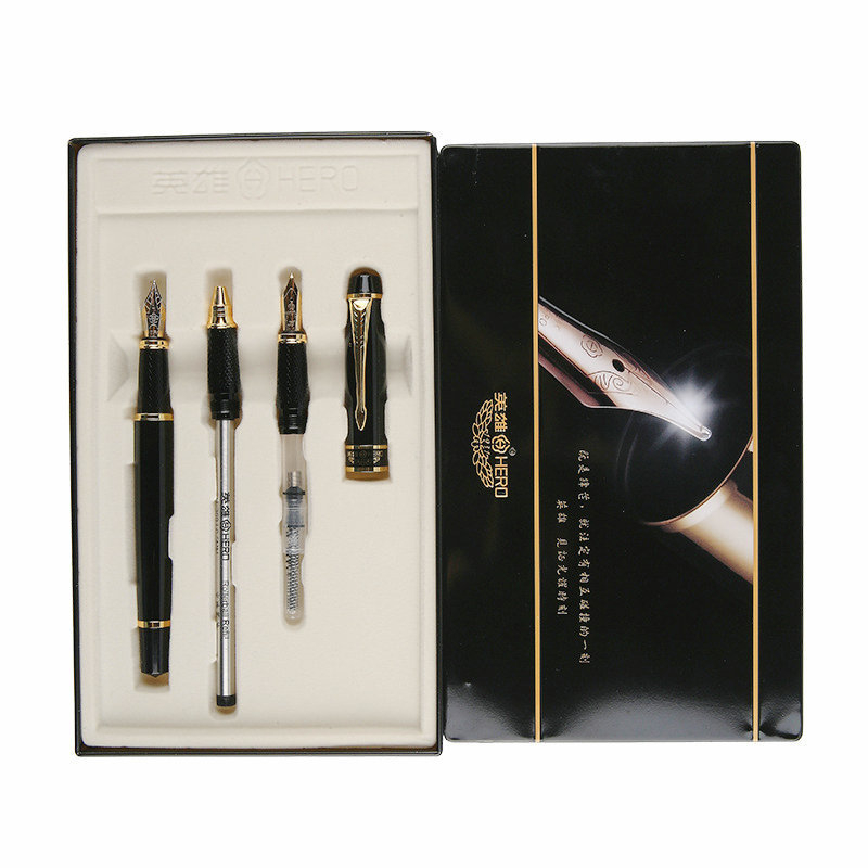 Hero 7032 művészeti toll ívelt hegly Kaligráfiához, fémből készült test, irídium tollhegy, forgó tintaellátás, ajándékdobozos csomagolás