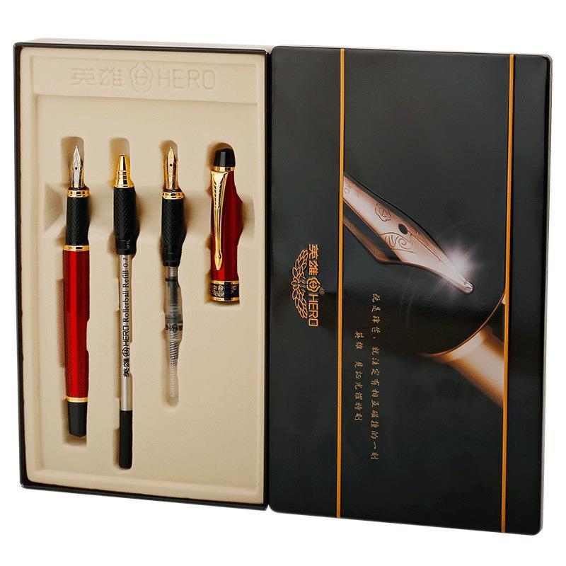 Hero 7032 művészeti toll ívelt hegly Kaligráfiához, fémből készült test, irídium tollhegy, forgó tintaellátás, ajándékdobozos csomagolás