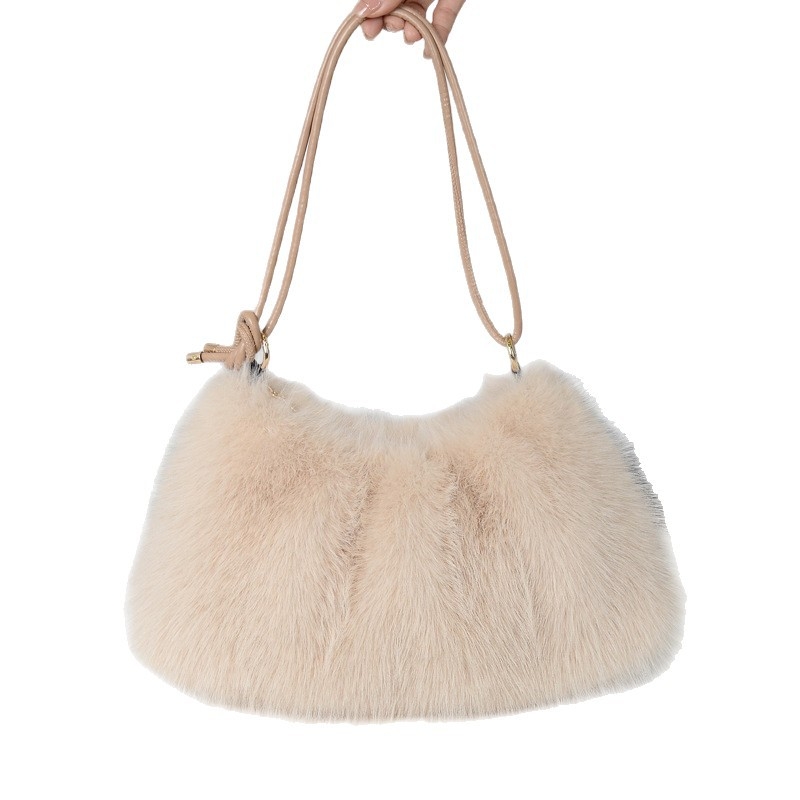 Crossbody torba od umjetnog krzna, gradski jednostavan stil, horizontalni kvadratni trodimenzionalni dizajn, zatvaranje zipom