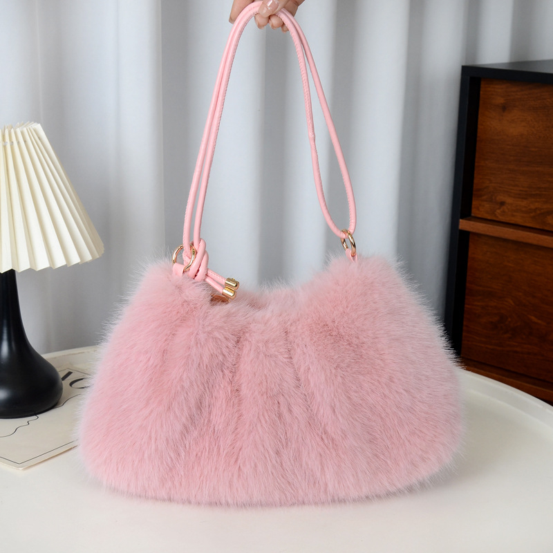Crossbody torba od umjetnog krzna, gradski jednostavan stil, horizontalni kvadratni trodimenzionalni dizajn, zatvaranje zipom