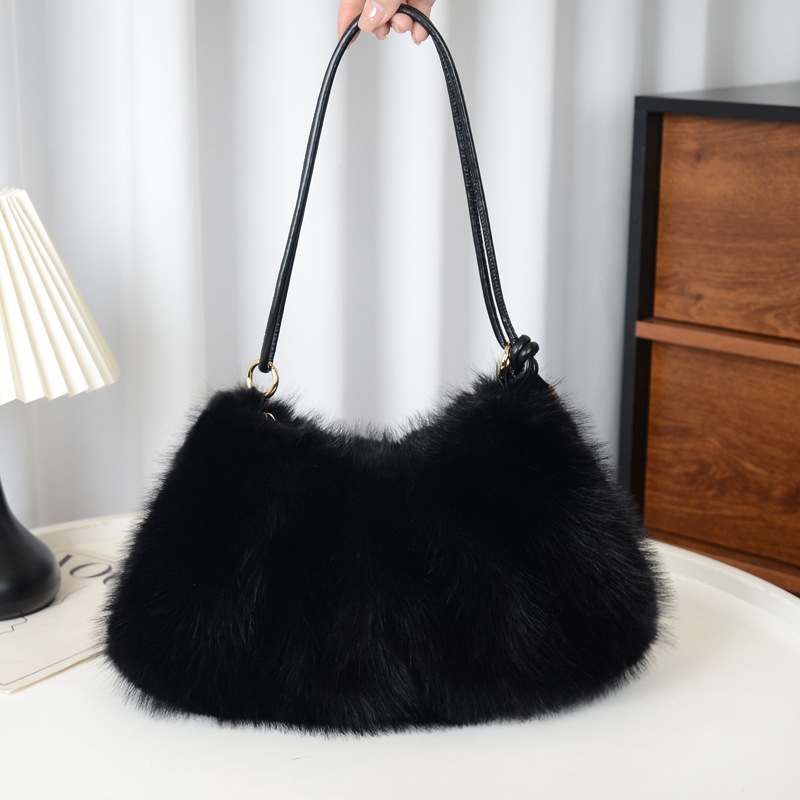 Crossbody torba od umjetnog krzna, gradski jednostavan stil, horizontalni kvadratni trodimenzionalni dizajn, zatvaranje zipom