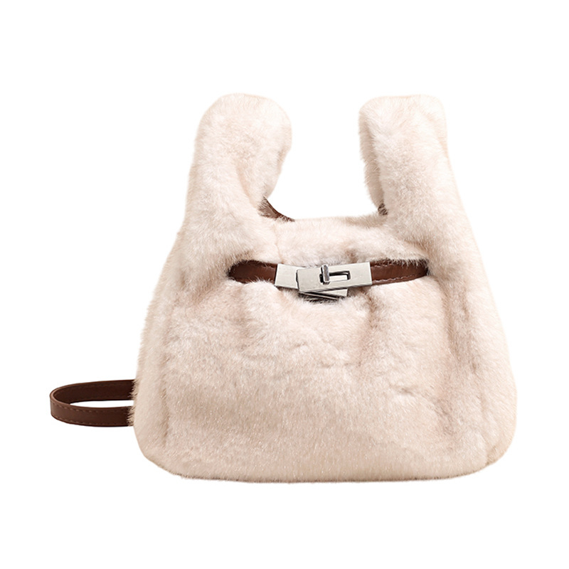 Koreai stílusú szőrös crossbody táska telefontartó zsebbel, téglalap alakú siluettel, mágneses zárás