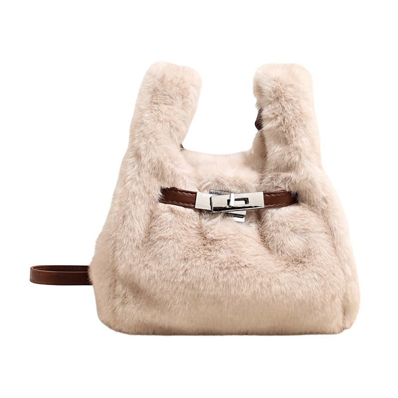 Koreai stílusú szőrös crossbody táska telefontartó zsebbel, téglalap alakú siluettel, mágneses zárás