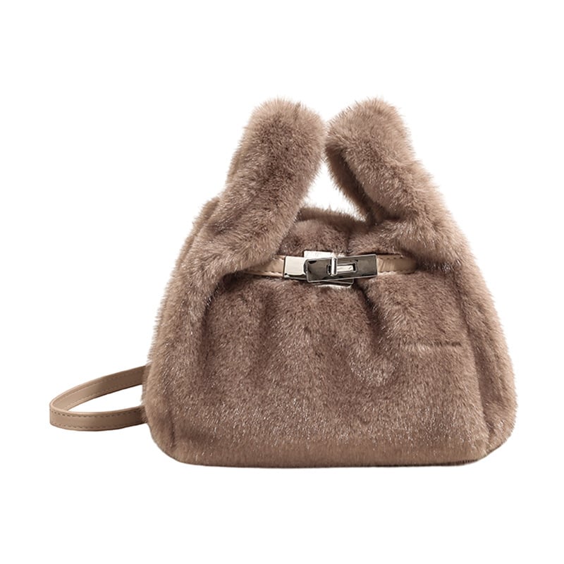 Koreai stílusú szőrös crossbody táska telefontartó zsebbel, téglalap alakú siluettel, mágneses zárás