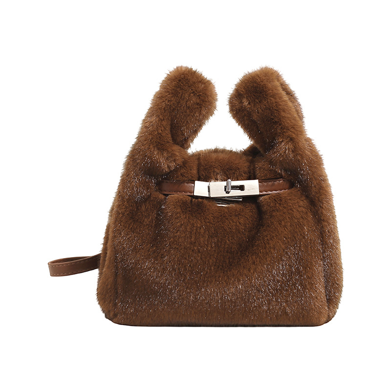 Koreai stílusú szőrös crossbody táska telefontartó zsebbel, téglalap alakú siluettel, mágneses zárás