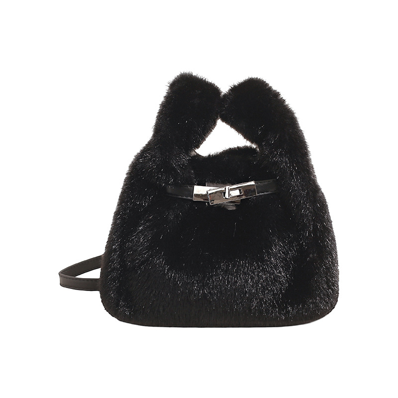 Koreai stílusú szőrös crossbody táska telefontartó zsebbel, téglalap alakú siluettel, mágneses zárás