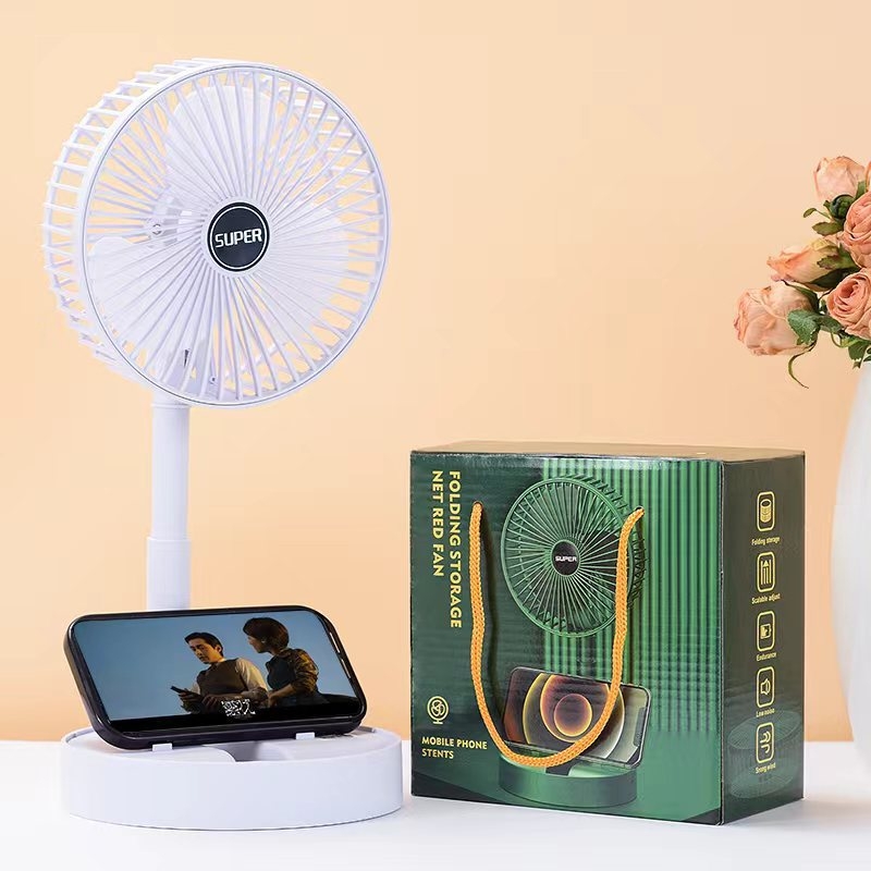 USB stolni ventilator, sklapan i proširiv, napajan litijskom baterijom, 3 brzine, zvuk ispod 36 dB, ugrađena 300–500 mAh baterija