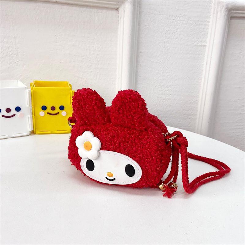 Crossbody torba od pliša u obliku zečića, mala okrugla torba, zatvarač, unutarnja džep s zatvaračem, japanski stil