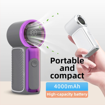 Ventilator de mână YH-F127, motor brushless, USB reîncărcabil, baterie 2000–4000 mAh, putere 5W, autonomie 8–12h