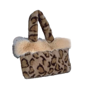 Ženska torba za jesen-zimu, pliš leopard uzorak bucket bag, vertikalni kvadratnog oblika, gradski jednostavan stil, jesen 2025