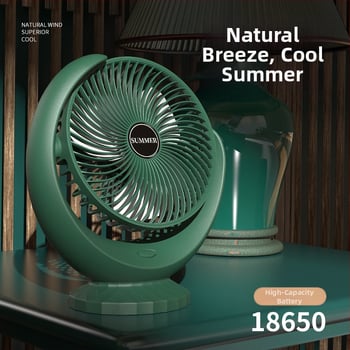 Ventilator de birou cu clemă, alimentare USB, baterie încorporată 1000–1200 mAh, motor brushless, 5 palete, 3 viteze