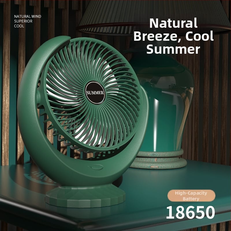 Ventilator de birou cu clemă, alimentare USB, baterie încorporată 1000–1200 mAh, motor brushless, 5 palete, 3 viteze