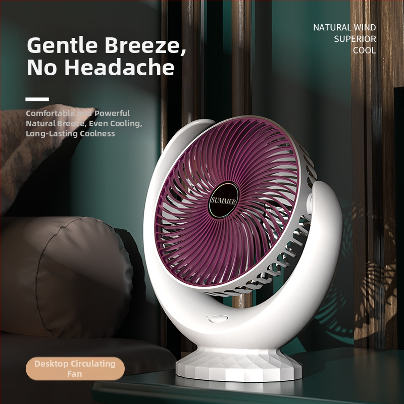 Ventilator de birou cu clemă, alimentare USB, baterie încorporată 1000–1200 mAh, motor brushless, 5 palete, 3 viteze