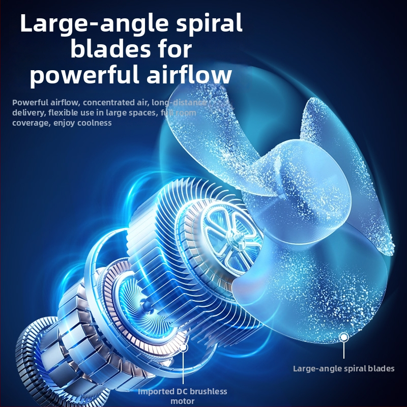 Ventilator de birou cu clemă, alimentare USB, baterie încorporată 1000–1200 mAh, motor brushless, 5 palete, 3 viteze