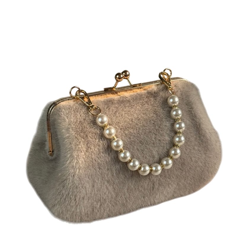 Ženska torba s lancem i krznom, jesen 2023 — retro minimalistička crossbody torba za ramena