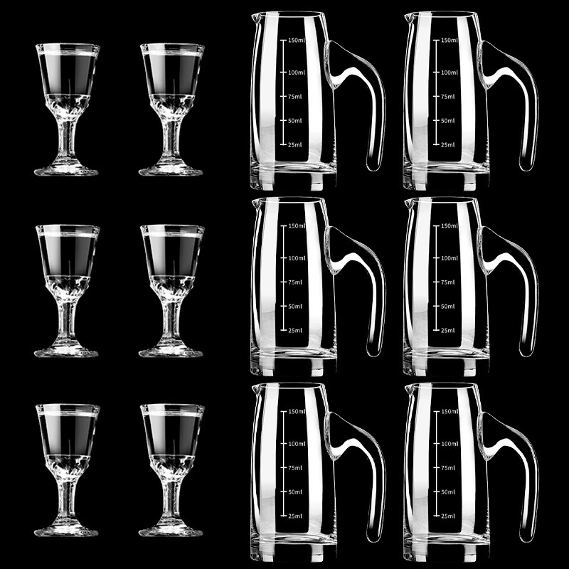 Stakleni set za vino u kineskom stilu – 10-dijelni za kućnu i restoransku upotrebu, s dvostrukim mjernim oznakama i tiskom logotipa